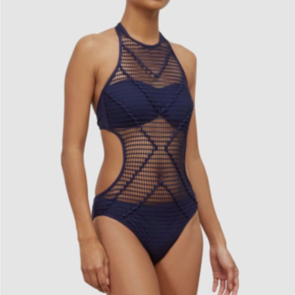 Kenneth Cole Blue Mesh One-Piece Swimsuit